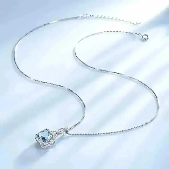 925 Sterling Silver Sky Blue Topaz Jewelry Set - 4 Piece - side view (color: blue, silver | pattern: check)