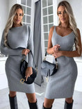 2pcs Suit Women's Solid Stripe Long-sleeved Top And Tight Suspender Skirt Fashion Autumn Winter Slim Clothing Meifu Market