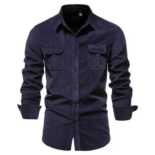 Cotton Japanese Corduroy Slim Casual Men's Shirt Red - texture and material detail
