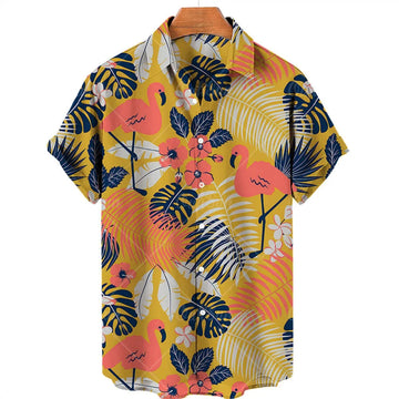 quick-dry polyester fabric | breathable short sleeve shirt | tropical palm tree print | ultrasonic cleaning
