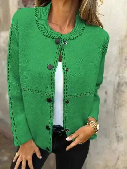 Women's Striped Button Cardigan Cropped Sweater Long Sleeve Meifu Market