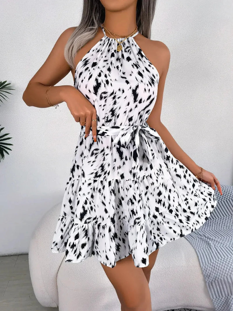 leopard print swing dress | ruffled hem summer dress | beach cover up dress | energy saving
