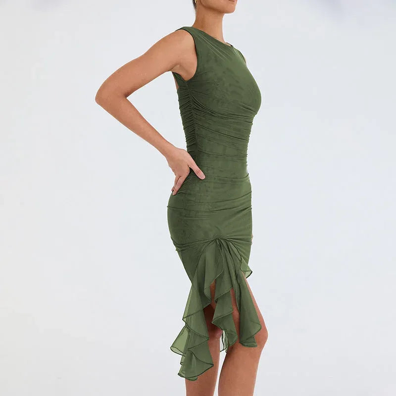 stretchable jersey fabric | slim fit midi dress | breathable summer dress | energy saving