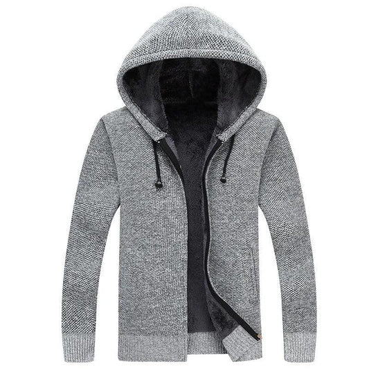Solid Color With Fur Thickening Cardigan Cotton Knitwear Youth Coat Hooded