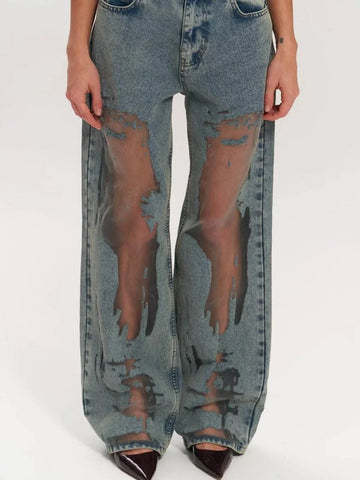 vintage straight-leg jeans | hollow textured denim | high-waisted jeans for women | ultrasonic cleaning