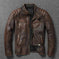 cowhide leather motorcycle jacket | genuine leather biker coat | stand collar leather jacket | ultrasonic cleaning