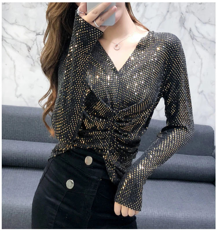 sparkly silk blouse for women | elegant glittery blouse | womens formal silk top | energy saving