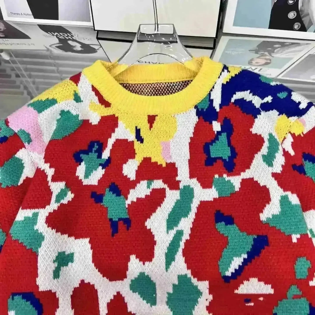 Autumn Floral Printed Knitted Pullover Women's Sweater Top - Meifu Market