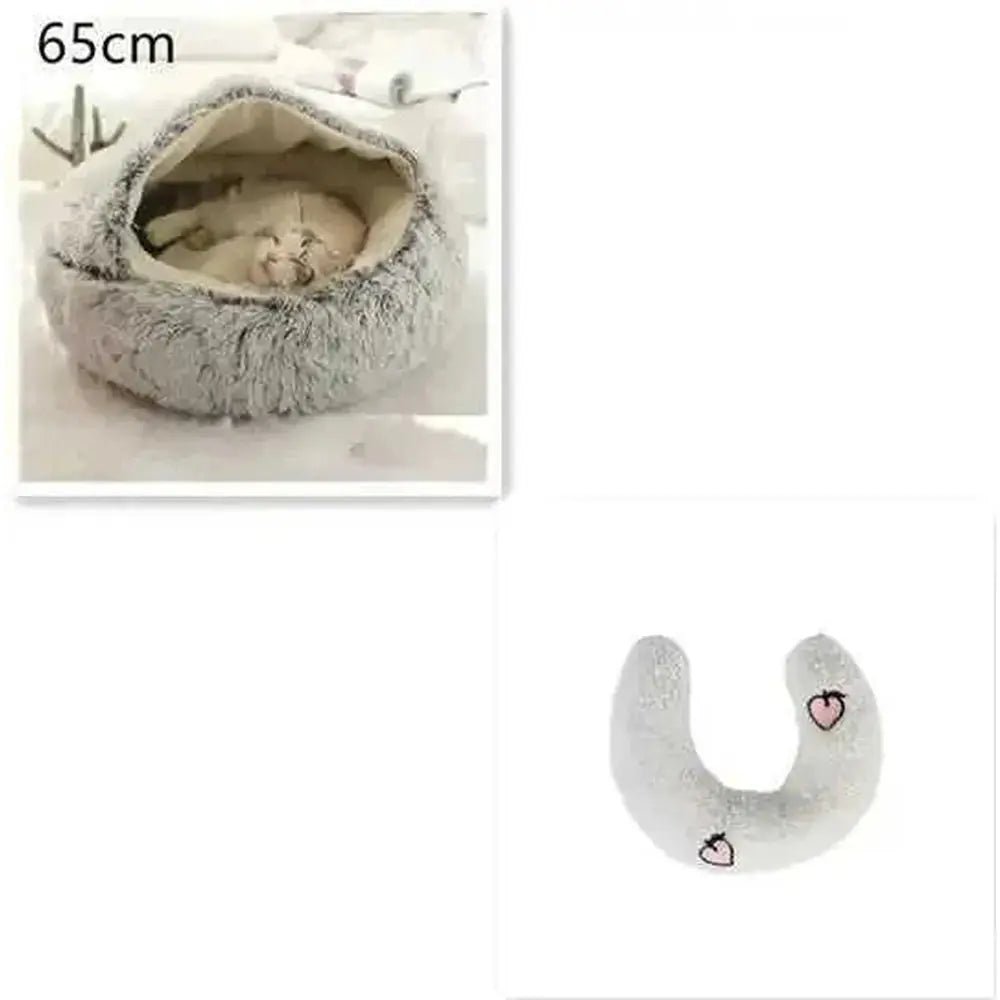 2-in-1 Dog & Cat Bed - Round Plush Warm Winter Pet House - view 38 (material: fleece, cotton | pattern: check | season:...