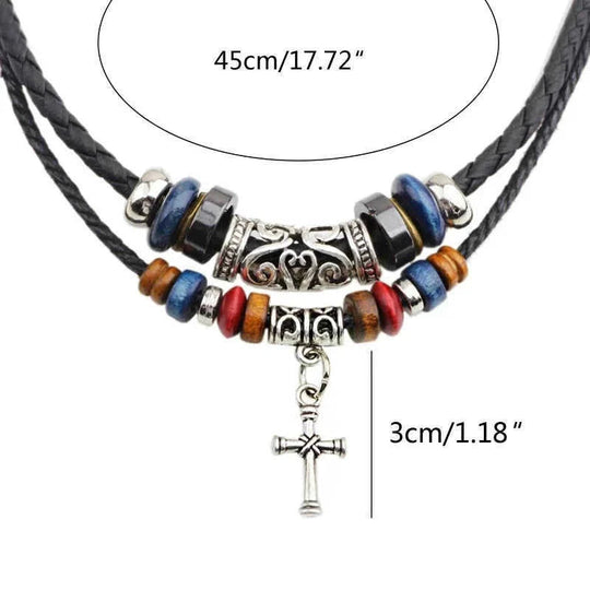 vintage tribal necklace | boho leather jewelry | double layered braided necklace | energy saving