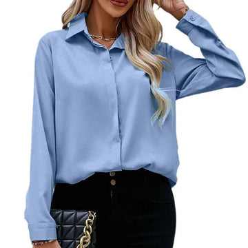 Solid Color Casual Loose Long Sleeve Shirt Dark Button Chiffon Shirt Meifu Market