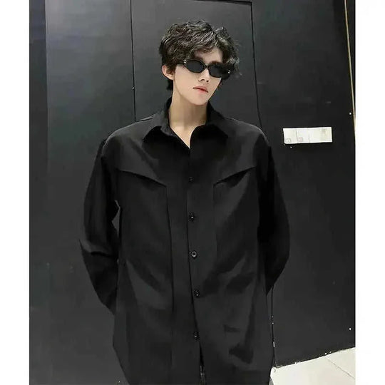 Men's Autumn Ruoshuai High-grade Long-sleeved Shirt L - side view showing details