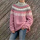 Round Neck Pullover Jacquard Vintage Print Sweater Meifu Market