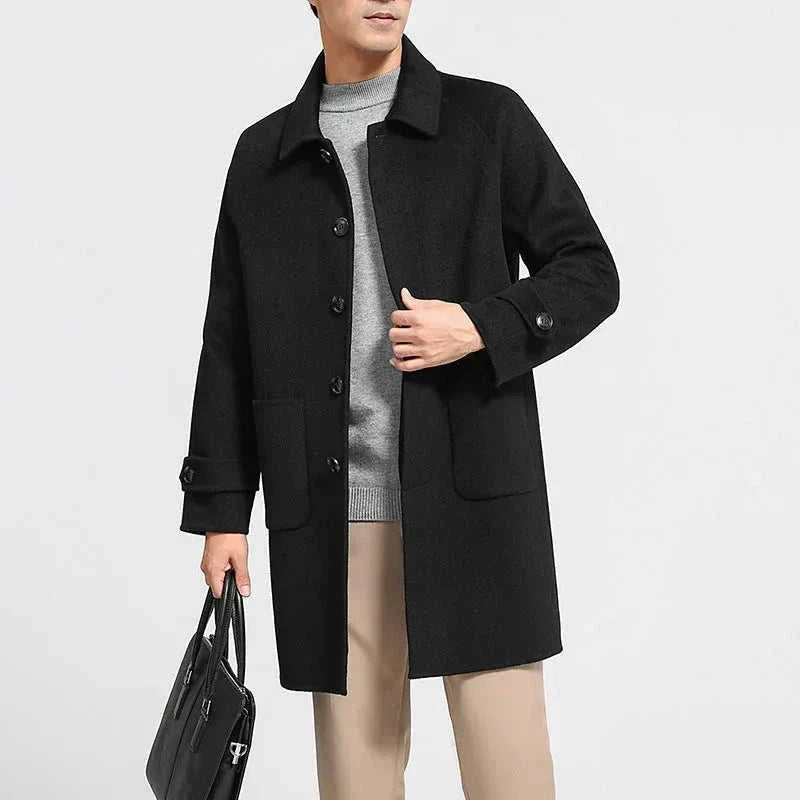 reversible wool coat | heavy wool overcoat | mid length mens coat | ultrasonic cleaning