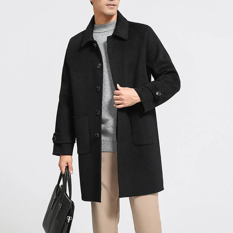 reversible wool coat | heavy wool overcoat | mid length mens coat | ultrasonic cleaning