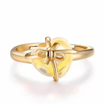 925 Sterling Silver Citrine Ring - Natural Lemon Crystal Love Bow with 14K Gold Plating - Meifu Market