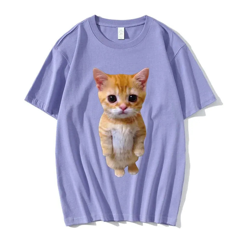 sad crying cat t-shirt | munchkin kitty graphic tee | soft cotton cat meme shirt | ultrasonic cleaning