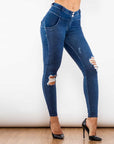 Shascullfites Melody Blue Washed Ripped Middle Waist Ripped Blue Lifting Jegging