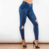 Shascullfites Melody Blue Washed Ripped Middle Waist Ripped Blue Lifting Jegging 