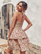 backless summer dress | boho printed halter dress | ruffle trim beach dress | ultrasonic cleaning