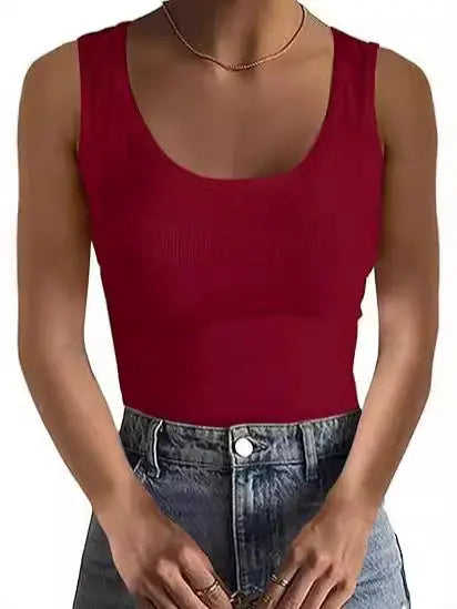 Elastic Slim-fit Vest Women's Square-neck Sleeveless Top Summer Clothing White - elastic slim-fit vest women's square-neck...