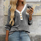 Women's V-neck Buttons Pullover Patchwork Casual Long-sleeved Top Meifu Market
