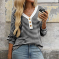 Women's V-neck Buttons Pullover Patchwork Casual Long-sleeved Top Meifu Market