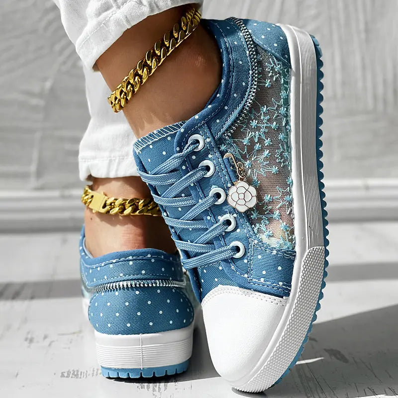 Floral Embroidered Polka Dot Print Sneakers Meifu Market