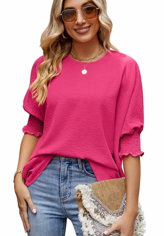 stretch cotton fabric | oversized fit t-shirt | elastic cuff sleeves | energy saving