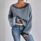 Women's Off-neck Shoulder-baring Sweater Contrast Color Meifu Market