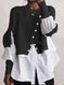 Crew Neck Long Sleeve Knitted Multi-color Patchwork White Shirt Women's Meifu Market