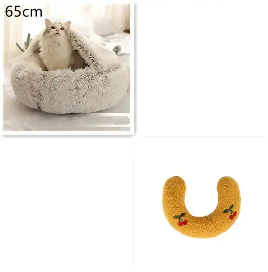2-in-1 Dog & Cat Bed - Round Plush Warm Winter Pet House Meifu Market