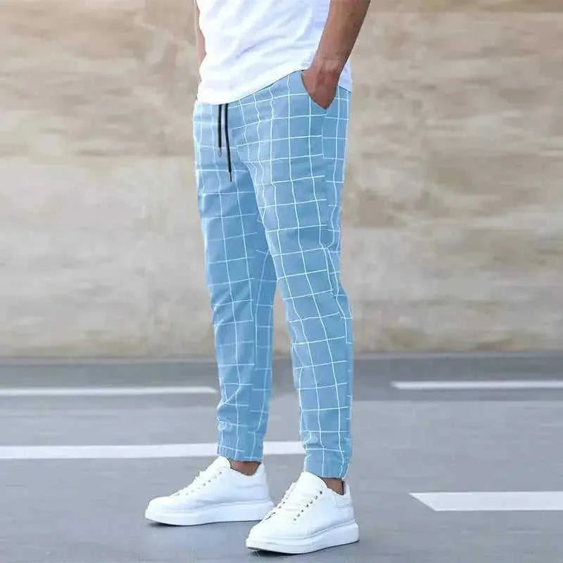 plaid print pants | casual drawstring trousers | mens fashion pants | energy saving