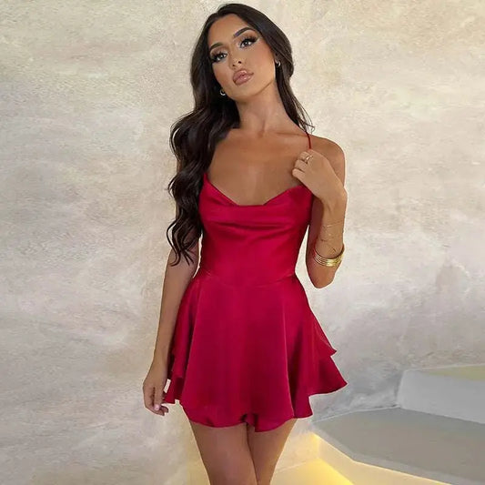 Women's Elegant Satin Suspender Dress - Sexy Backless A-Line Party Dress