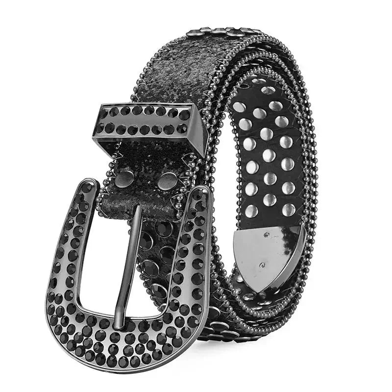 stainless-steel alloy belt | punk rock rivet buckle | rhinestone crystal decoration | energy saving