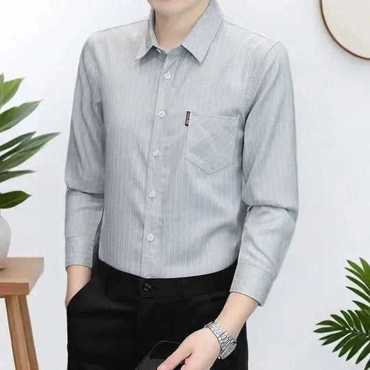 striped slim fit shirt | cotton blend fabric | long sleeve casual shirt | energy saving
