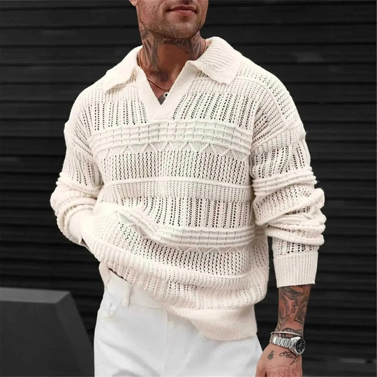 lightweight cotton knitwear | breathable hollow knit fabric | stretchable v-neck sweater | ultrasonic cleaning