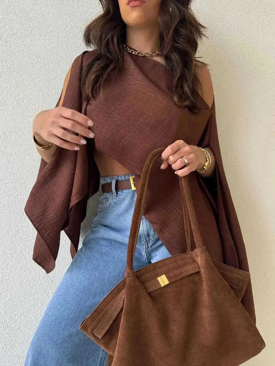 Brown Off Shoulder Crop Top - Meifu Market
