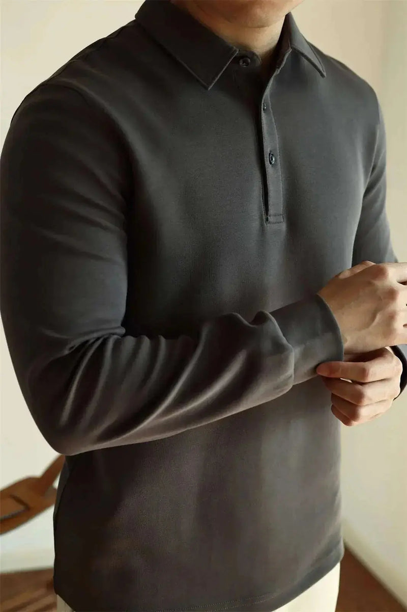 luxurious air layer cotton | long-sleeved polo shirt | breathable cotton fabric | ultrasonic cleaning