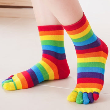 Women's Versatile Rainbow Striped Five Finger Socks meifu market