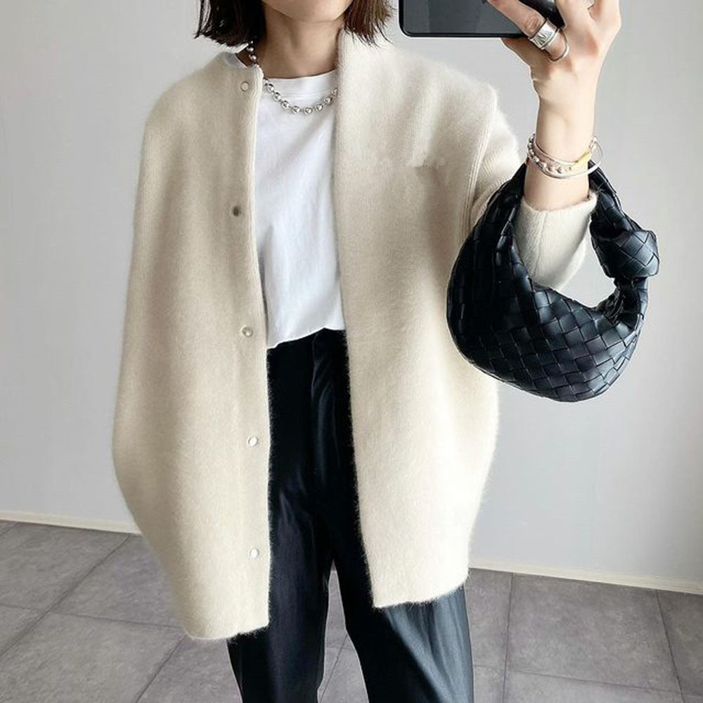 Loose Round Neck Single Breasted Cardigan Fashion Solid Color Coat Jacket Autumn And Winter Women's Clothing Meifu Market