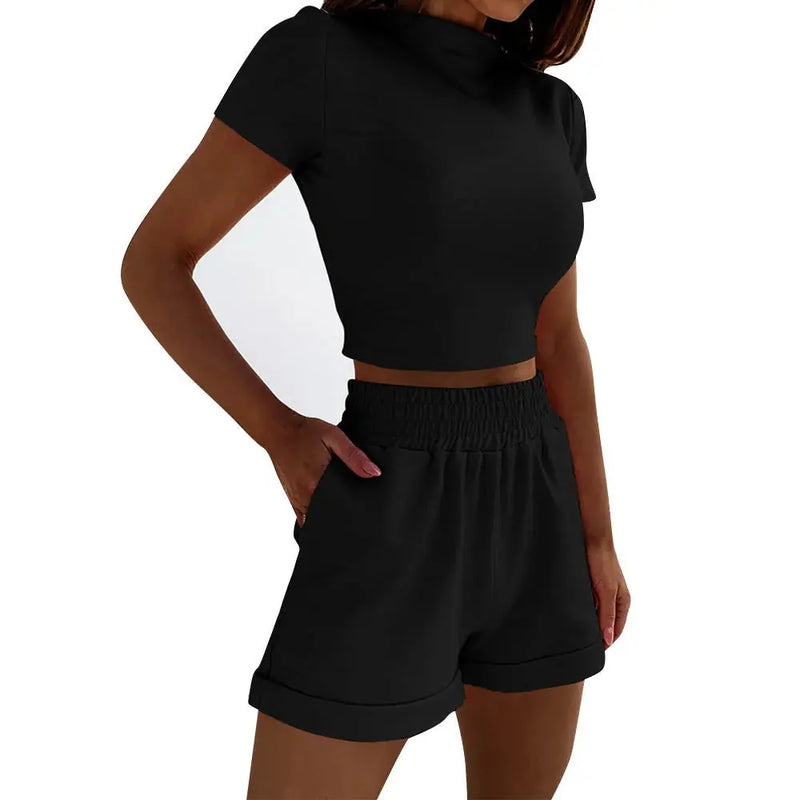 high waist crop shorts set | casual short sleeve top | summer fashion outfit | ultrasonic cleaning