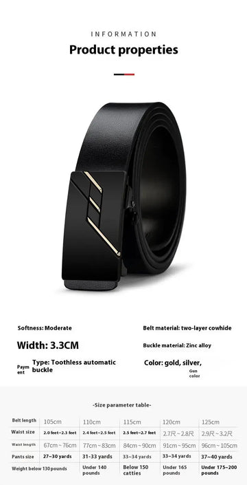 Automatic Leather Buckle Cowhide Casual Business Men's Pant Belt Meifu Market