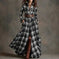 French Retro Plaid Dress - Plus Size Belted Waist Irregular Hem Dress Meifu Market