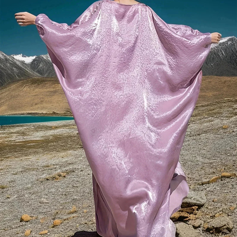 hand-stitched beaded dress | embroidered batwing sleeve cloak | arabic traditional evening gown | energy saving