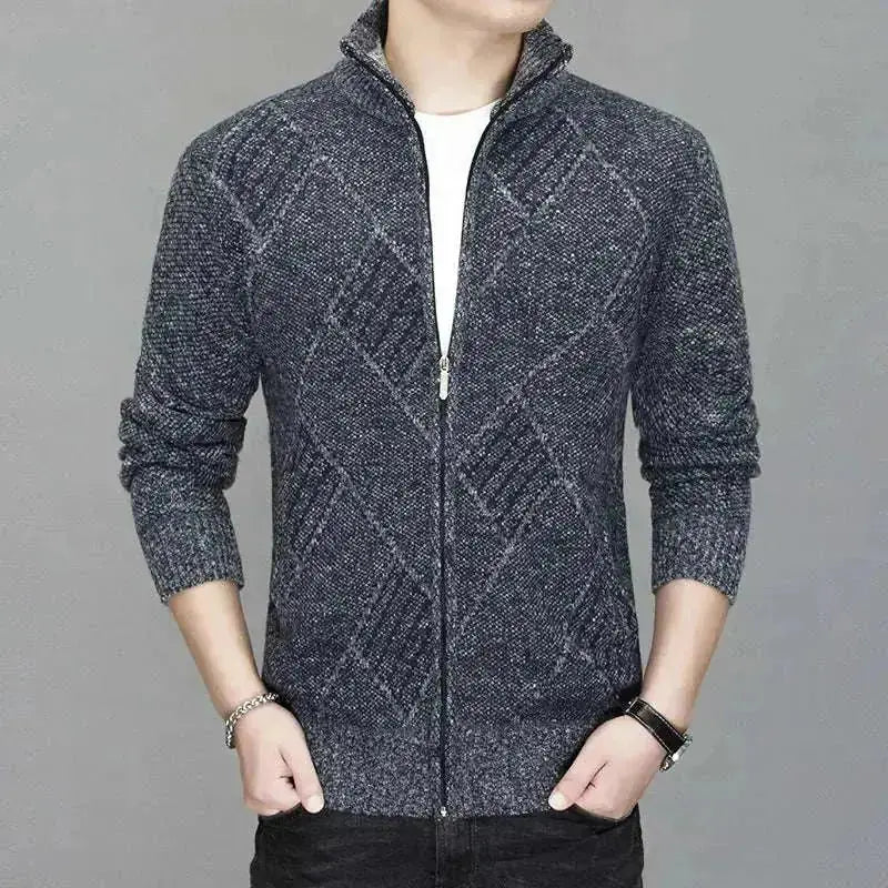 cashmere blend cardigan | thick knitted jacket | mens zipper sweater | energy saving