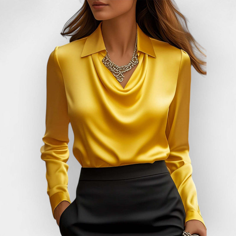 Women's Swing Collar Draped Shirts & Blouses Elegant Solid Satin Office Ladies Top Pullover Spring Long Sleeve Casual Tops Meifu Market