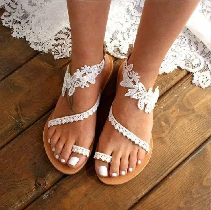 bohemian lace sandals | floral ankle strap sandals | beach wedding shoes | ultrasonic cleaning