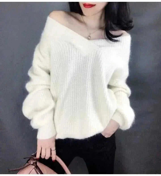 oversized wool blend sweater | v-neck cable knit pullover | long sleeve winter sweater | ultrasonic cleaning