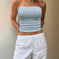 Blue And White Striped Strapless Sleeveless Off-shoulder Cropped Tank Top L - women female clothes-blue and white striped ...